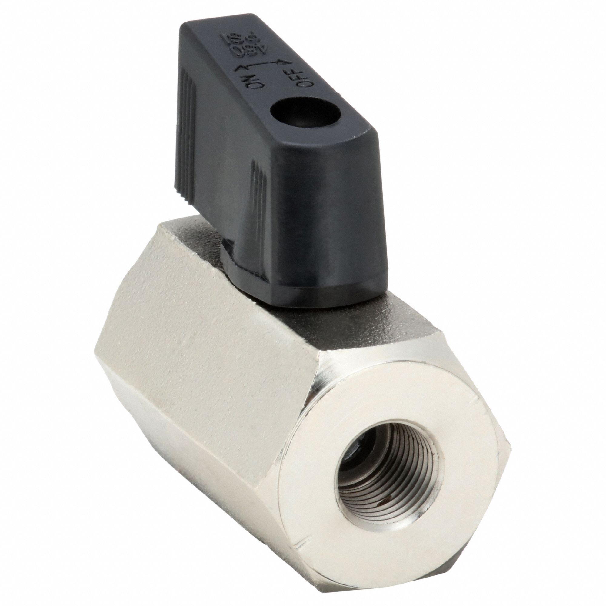 Manual Two-Way Ball Valve: 1/8 in, Nickel-Plated Brass, Straight, FNPT x FNPT, Wedge