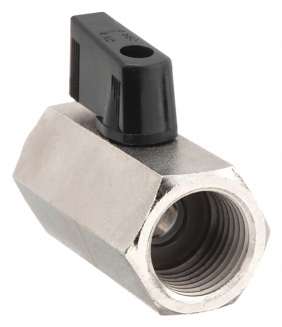 Manual Two-Way Ball Valve: 1/8 in, Nickel-Plated Brass, Straight, FNPT x FNPT, Wedge