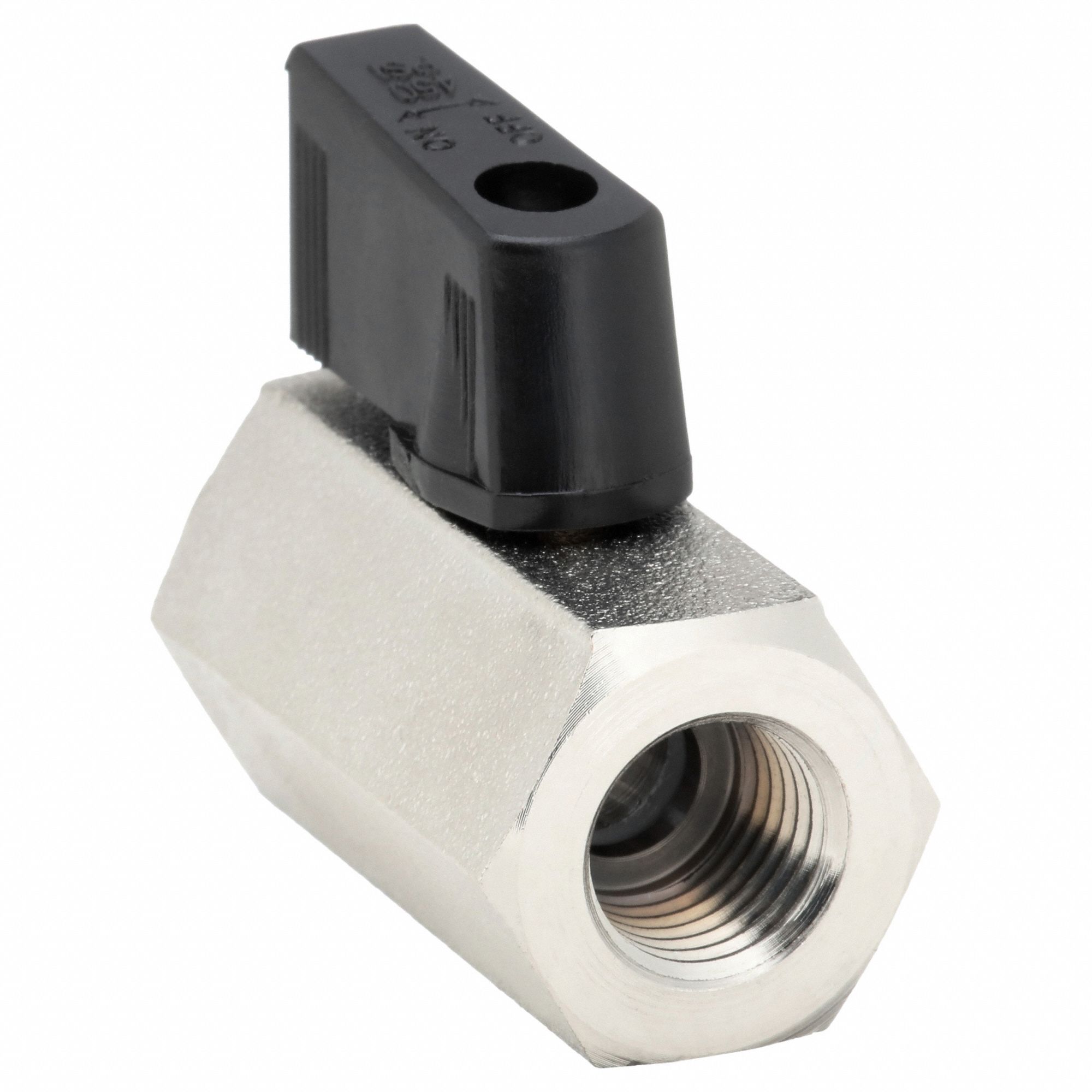 Manual Two-Way Ball Valve: 1/4 in, Nickel-Plated Brass, Straight, FNPT x FNPT, Wedge