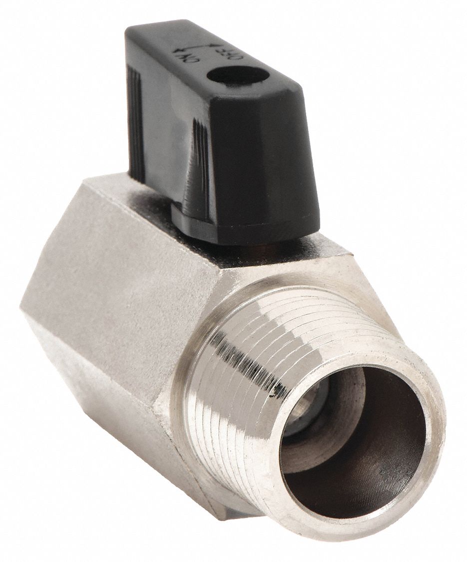 Manual Two-Way Ball Valve: 1/8 in, Nickel-Plated Brass, Straight, MNPT x FNPT, Wedge