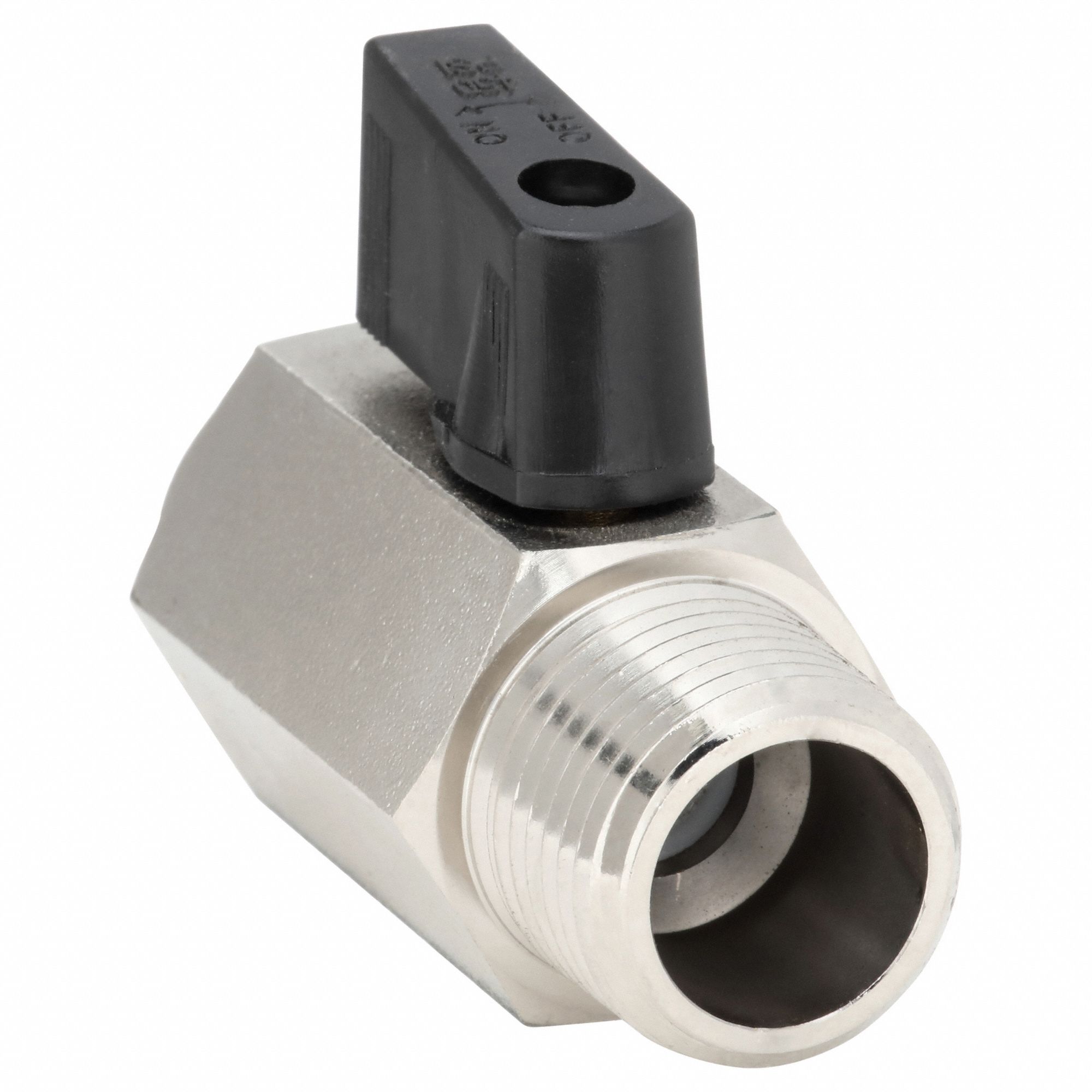 Manual Two-Way Ball Valve: 1/2 in, Nickel-Plated Brass, Straight, MNPT x FNPT, Wedge