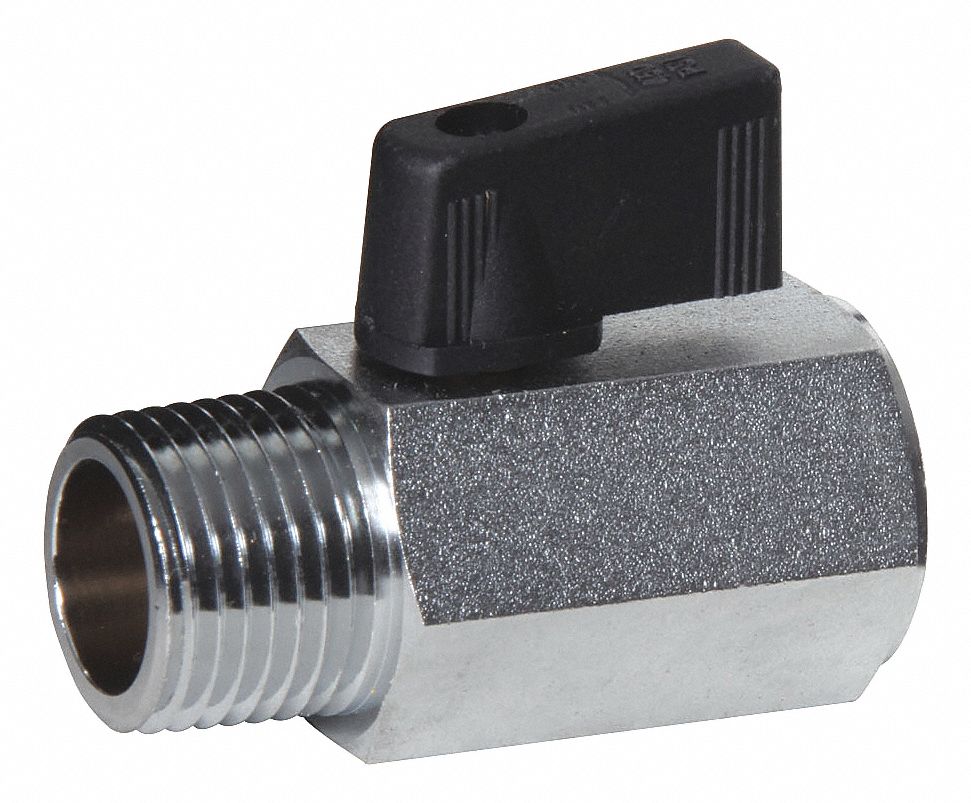 MANUAL TWO-WAY BALL VALVE: ⅜ IN, NICKEL-PLATED BRASS, STRAIGHT, MNPT X FNPT