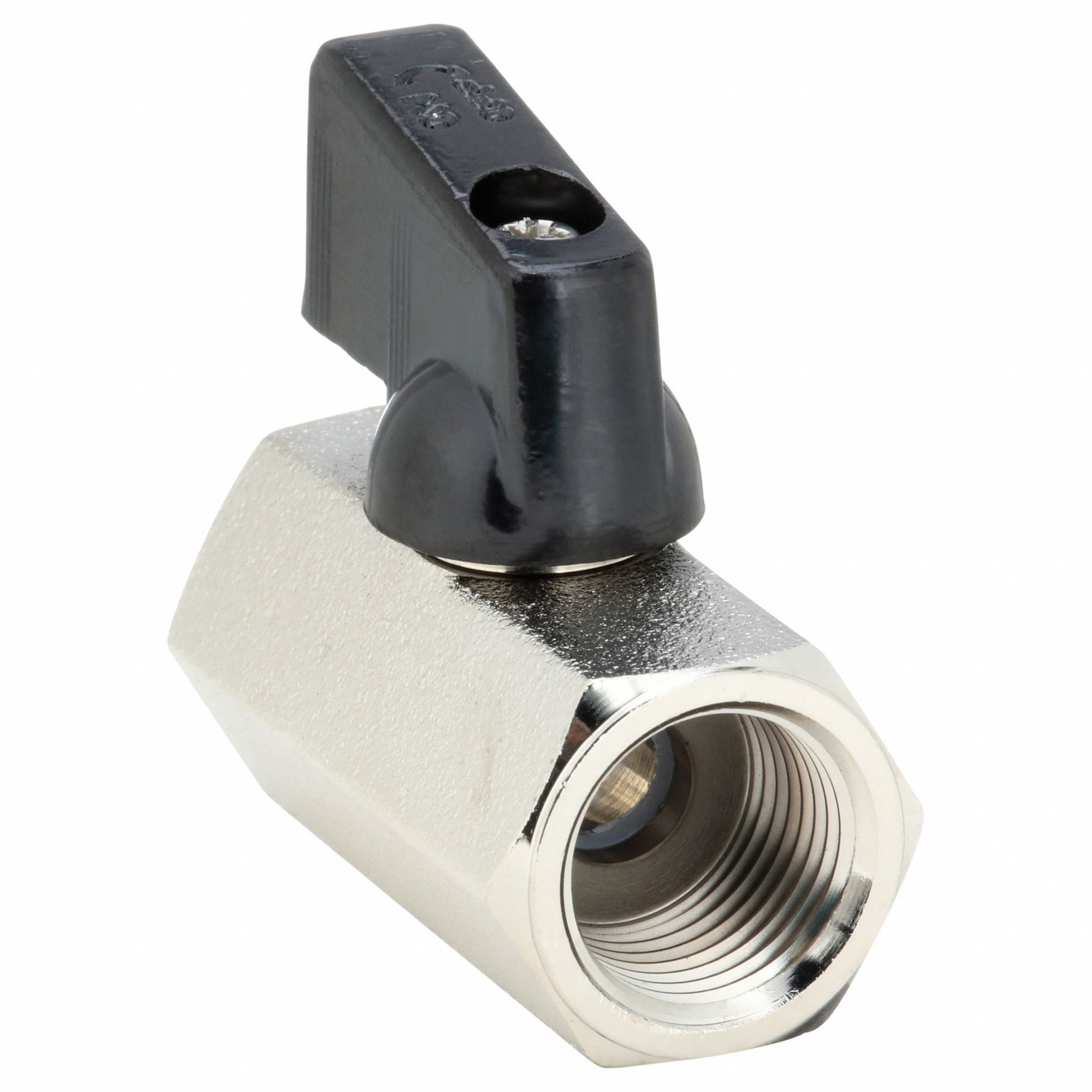 Manual Two-Way Ball Valve: 3/8 in, Nickel-Plated Brass, Straight, FNPT x FNPT, Wedge