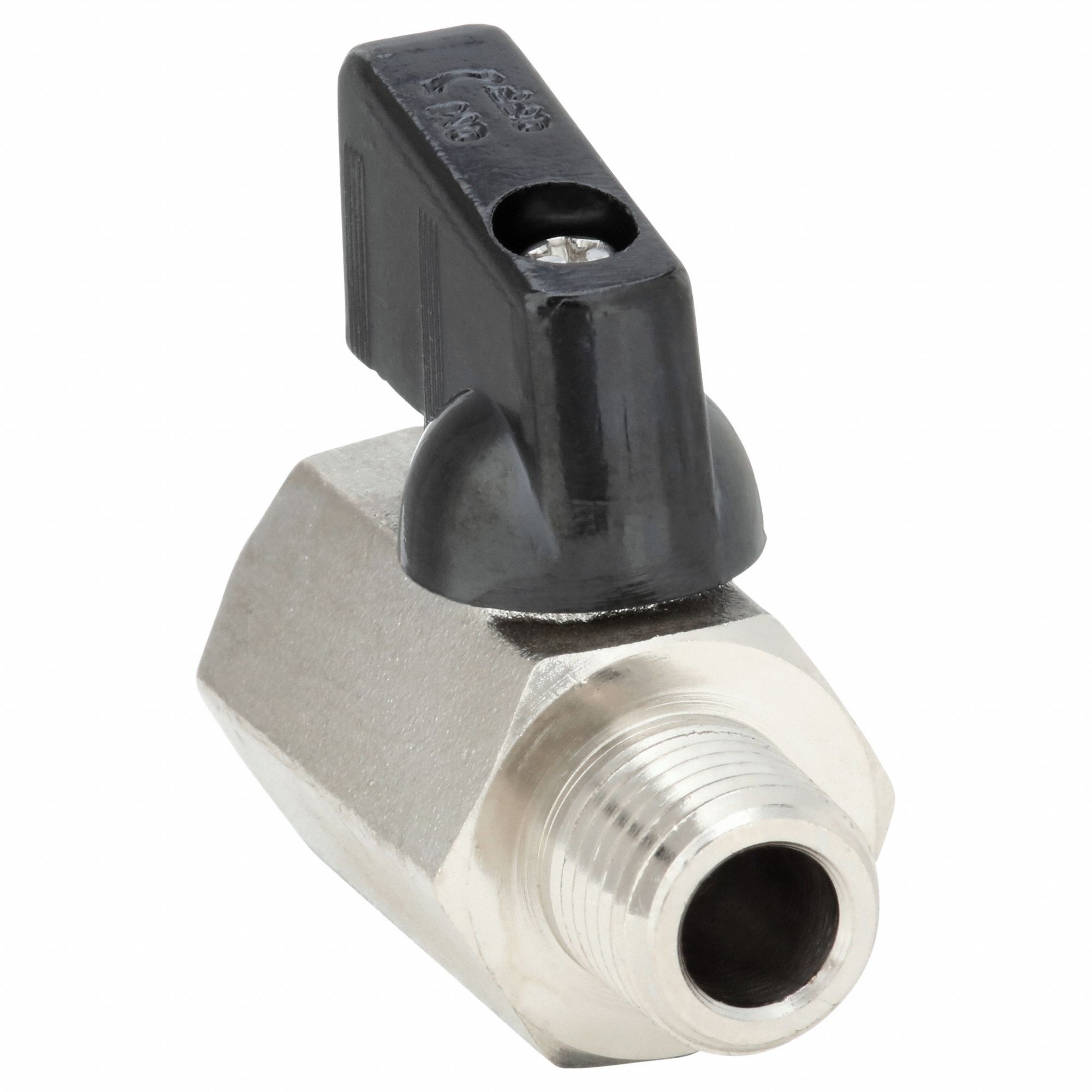Manual Two-Way Ball Valve: 1/4 in, Nickel-Plated Brass, Straight, MNPT x FNPT, Wedge