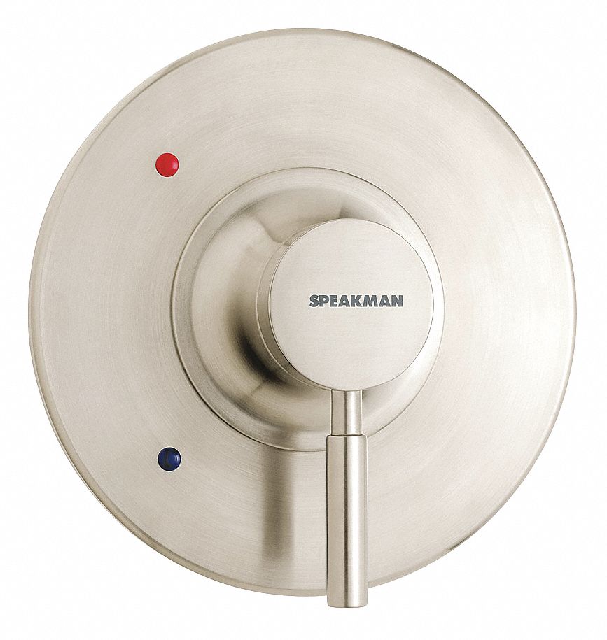 Shower Valve Trim: Circle Trim Plate, Plastic, Brushed Nickel Finish, Lever Faucet Handle