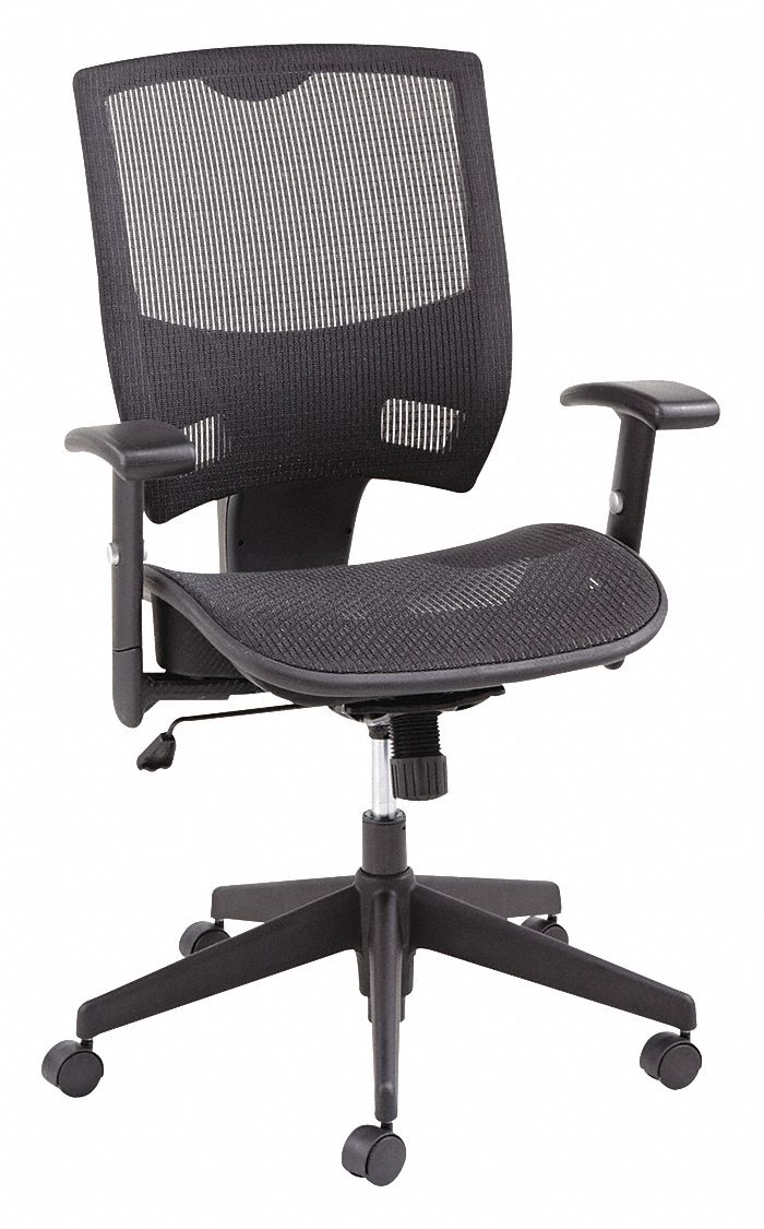 Desk Chair: Adj Arm, Black, Mesh, 250 lb Wt Capacity, 17 in to 22 in Nom. Seat Ht. Range