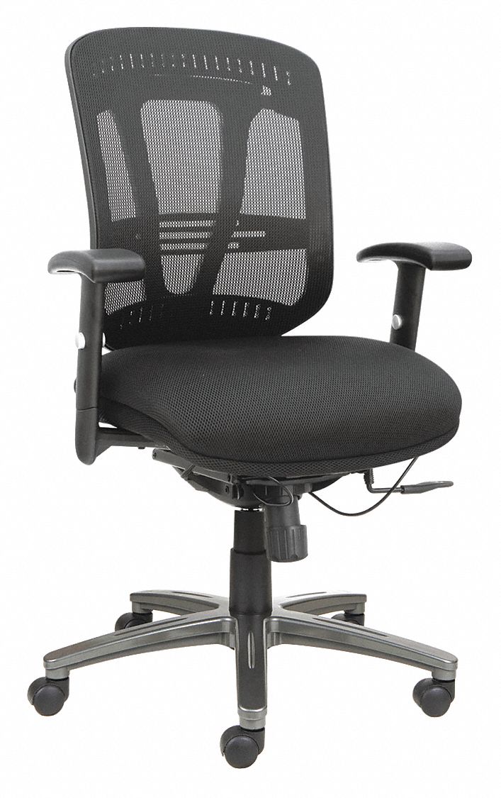 Desk Chair: Adj Arm, Black, Mesh, 250 lb Wt Capacity, 18 in to 22 in Nom. Seat Ht. Range