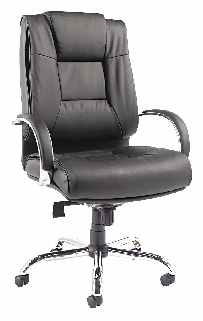 Big and Tall Desk Chair: Fixed Arm, Black, Soft Leather, 450 lb Wt Capacity