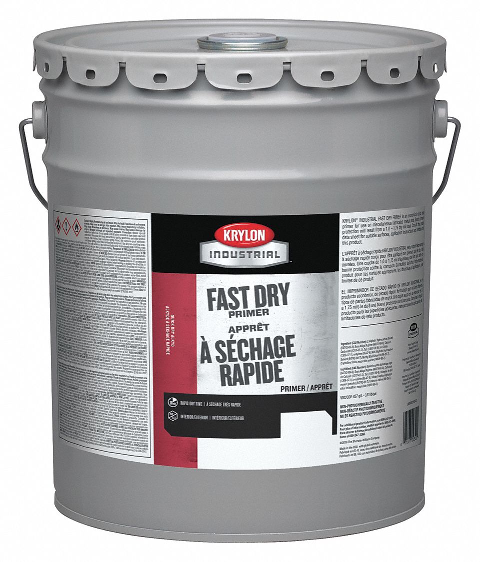 KRYLON Primer with 630 to 360 sq ft/gal Coverage, Flat Gray, 5 gal