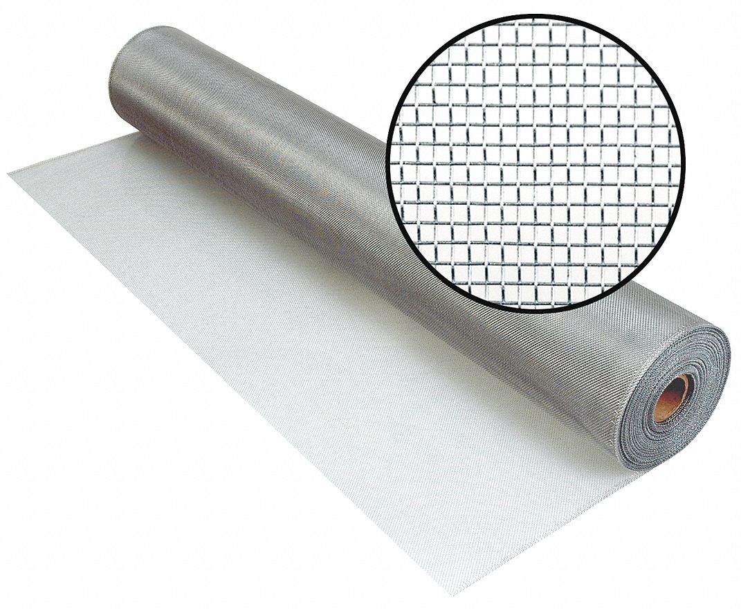 Replacement Screen: Aluminum, Silver, 18 x 16 Mesh Size, 3 ft Wd, 100 ft Lg