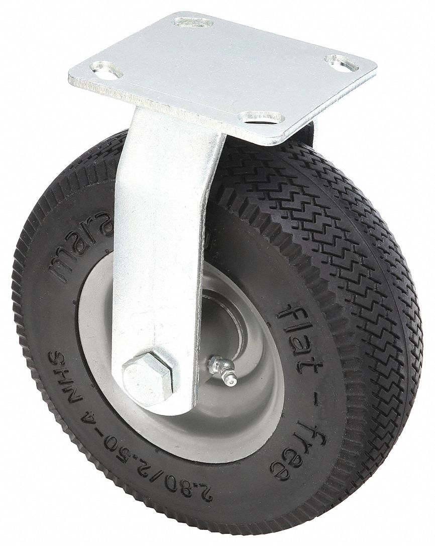 Plate Caster: Rigid, 8 in Wheel Dia., 3 in Wheel Wd, 9 7/8 in Mounting Ht, Slot, Rectangle