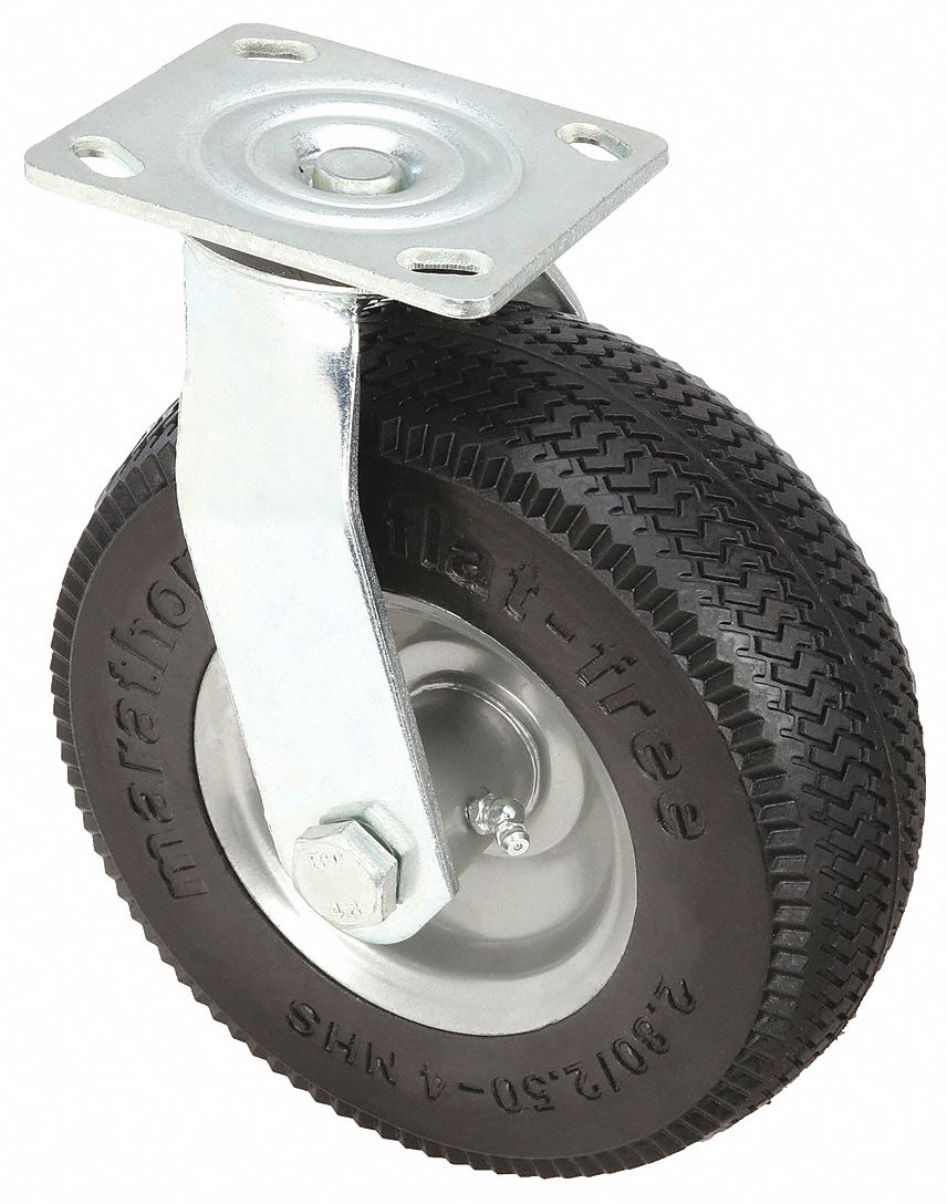 Plate Caster: Swivel, 8 in Wheel Dia., 3 in Wheel Wd, 9 7/8 in Mounting Ht, Slot, Rectangle