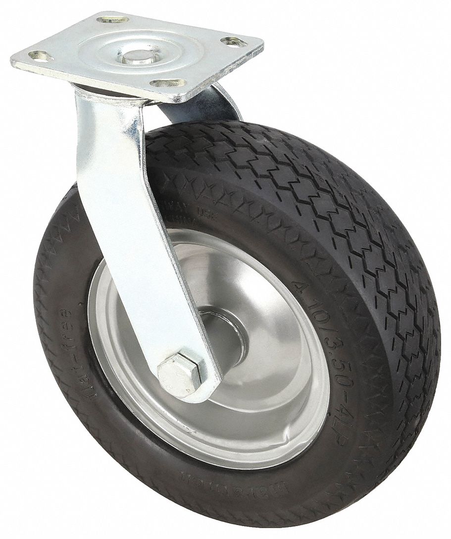 Plate Caster: Swivel, 10 in Wheel Dia., 3 1/4 in Wheel Wd, 11 7/8 in Mounting Ht, Slot