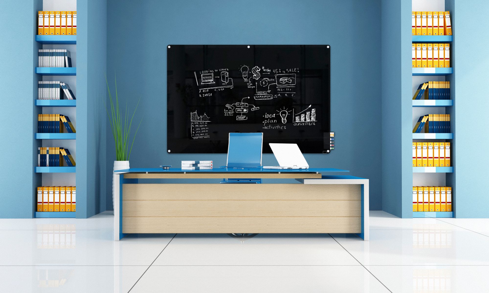 GHENT Dry Erase Board Wall Mounted, 36 in Dry Erase Ht, 48 in Dry