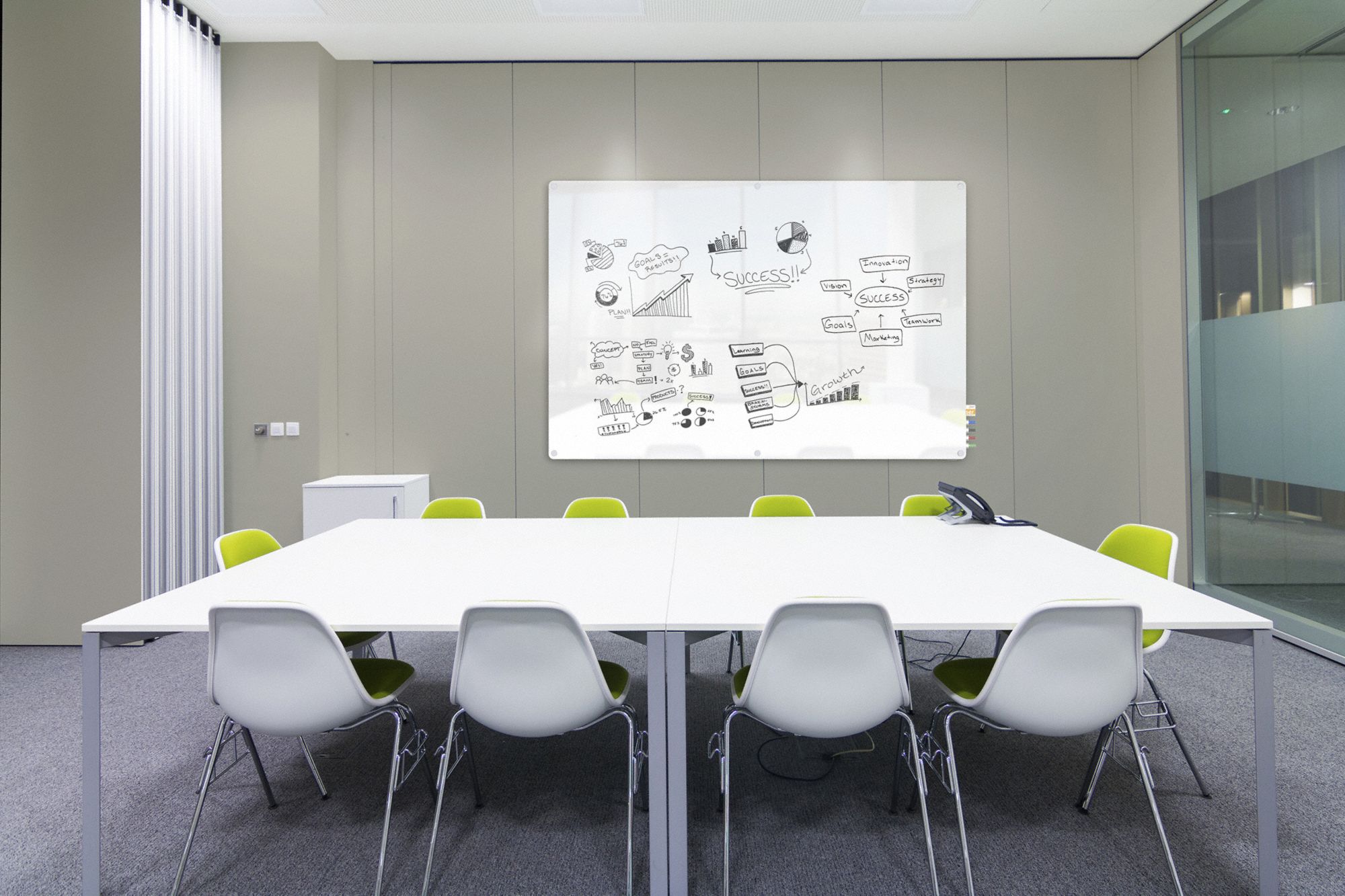 GHENT Dry Erase Board Wall Mounted, 48 in Dry Erase Ht, 48 in Dry