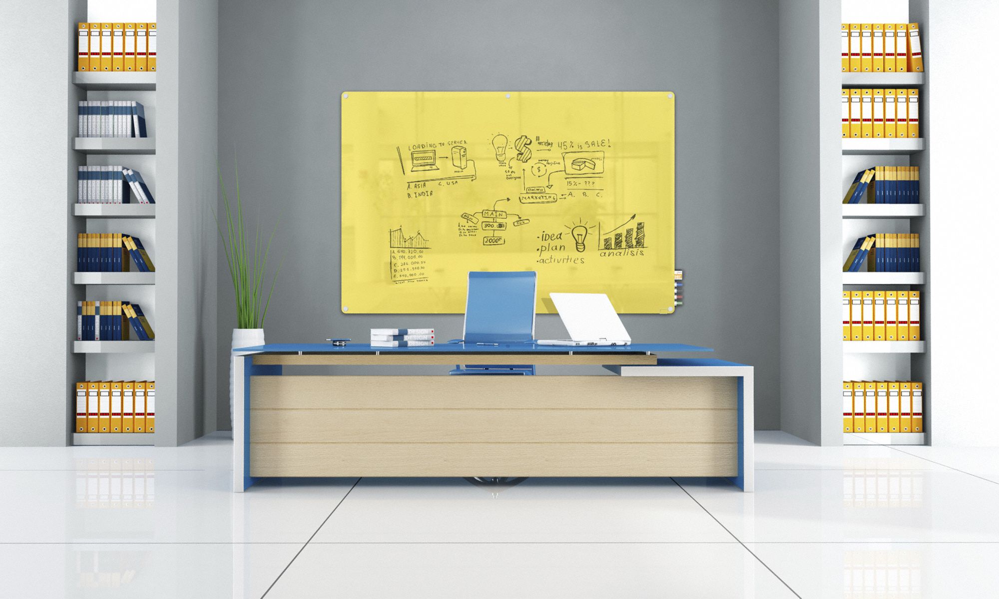 GHENT Dry Erase Board Wall Mounted, 48 in Dry Erase Ht, 96 in Dry
