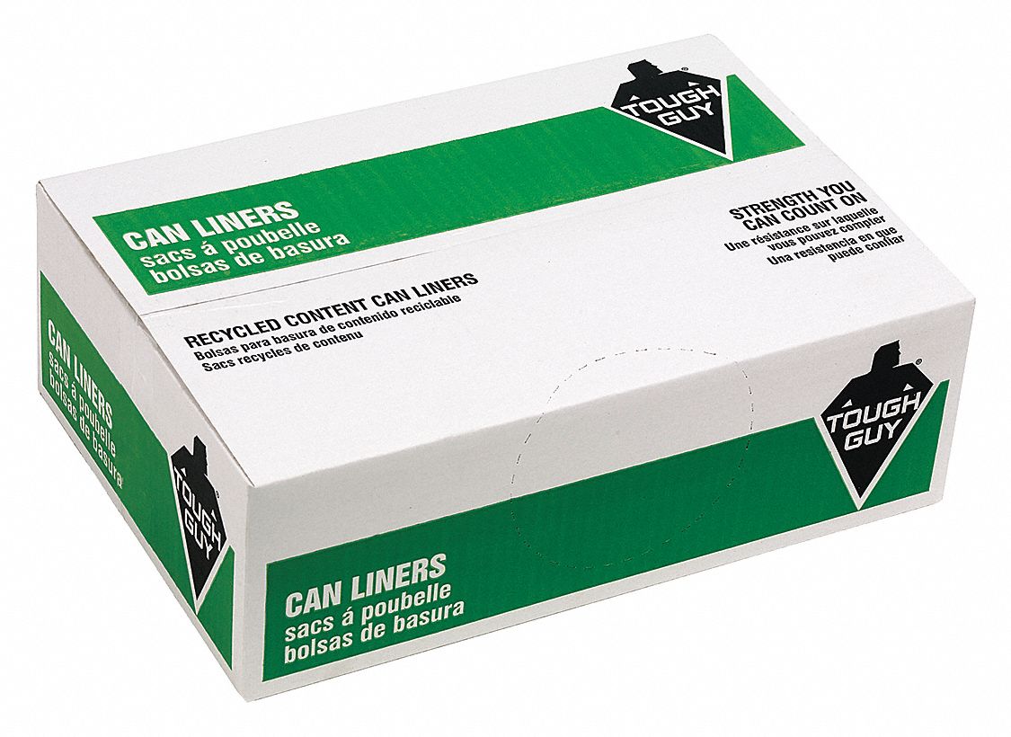 TOUGH GUY Recycled Material Trash Bag, 12 to 16 gal, LLDPE, Coreless