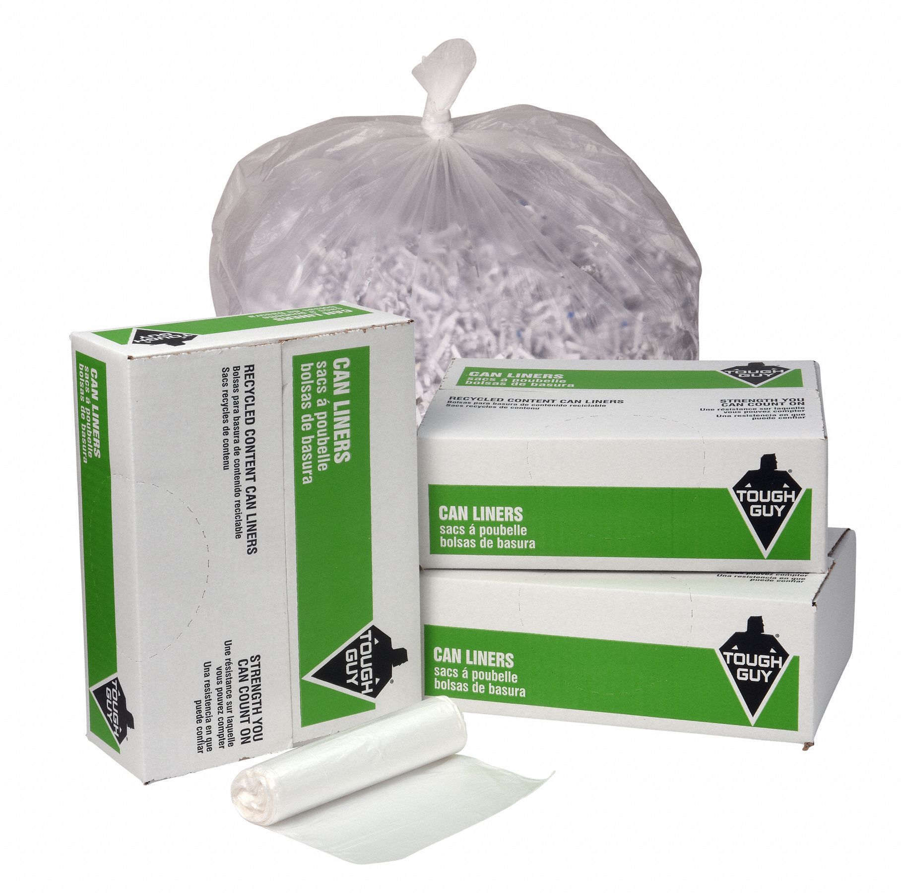 TOUGH GUY Recycled Material Trash Bag, 33 gal, LLDPE, Coreless Roll