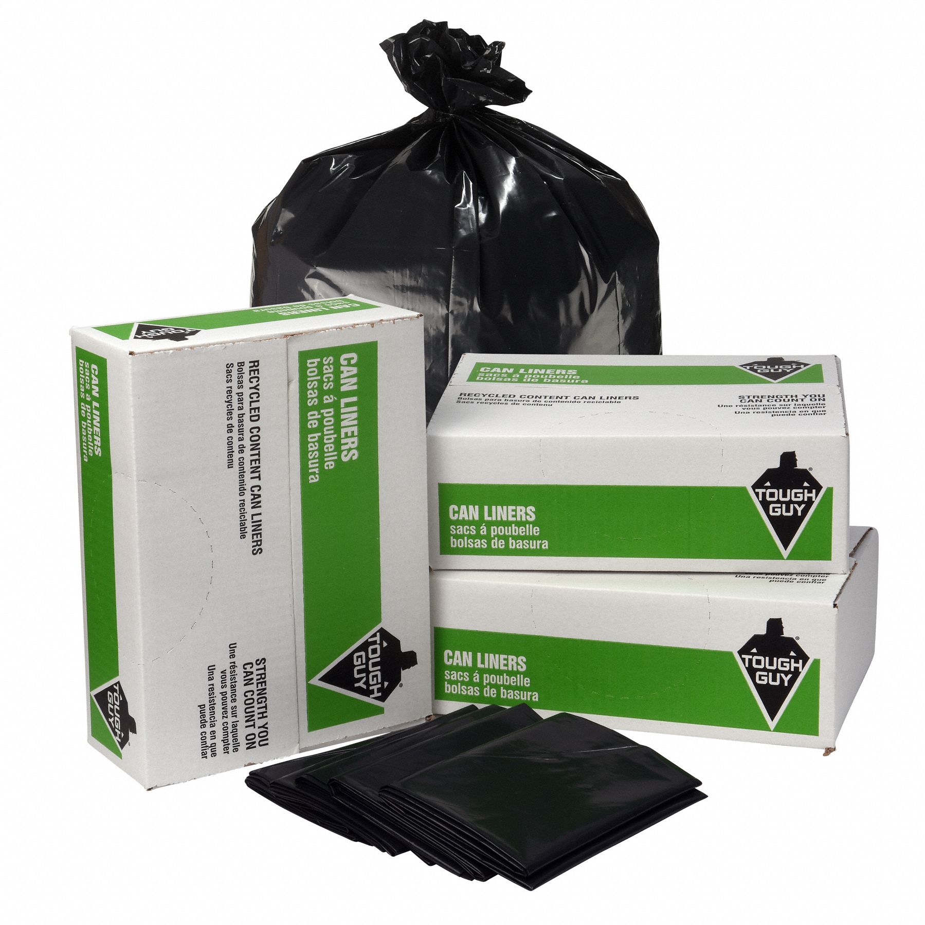 TOUGH GUY Recycled Material Trash Bag, 40 to 45 gal, LLDPE, Coreless Roll, Black, PK 20 38EU83