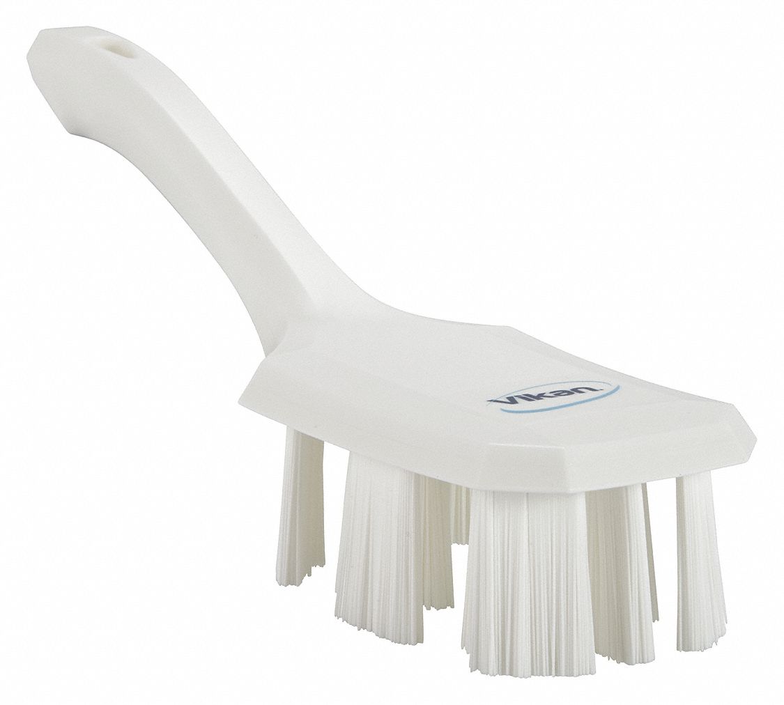 VIKAN 10 inL Polyester Short Handle Scrub Brush, White 38EV1941795