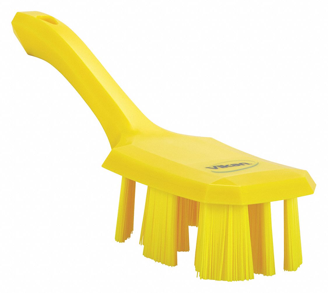 VIKAN 10 inL Polyester Short Handle Scrub Brush, Yellow 38EV2041796
