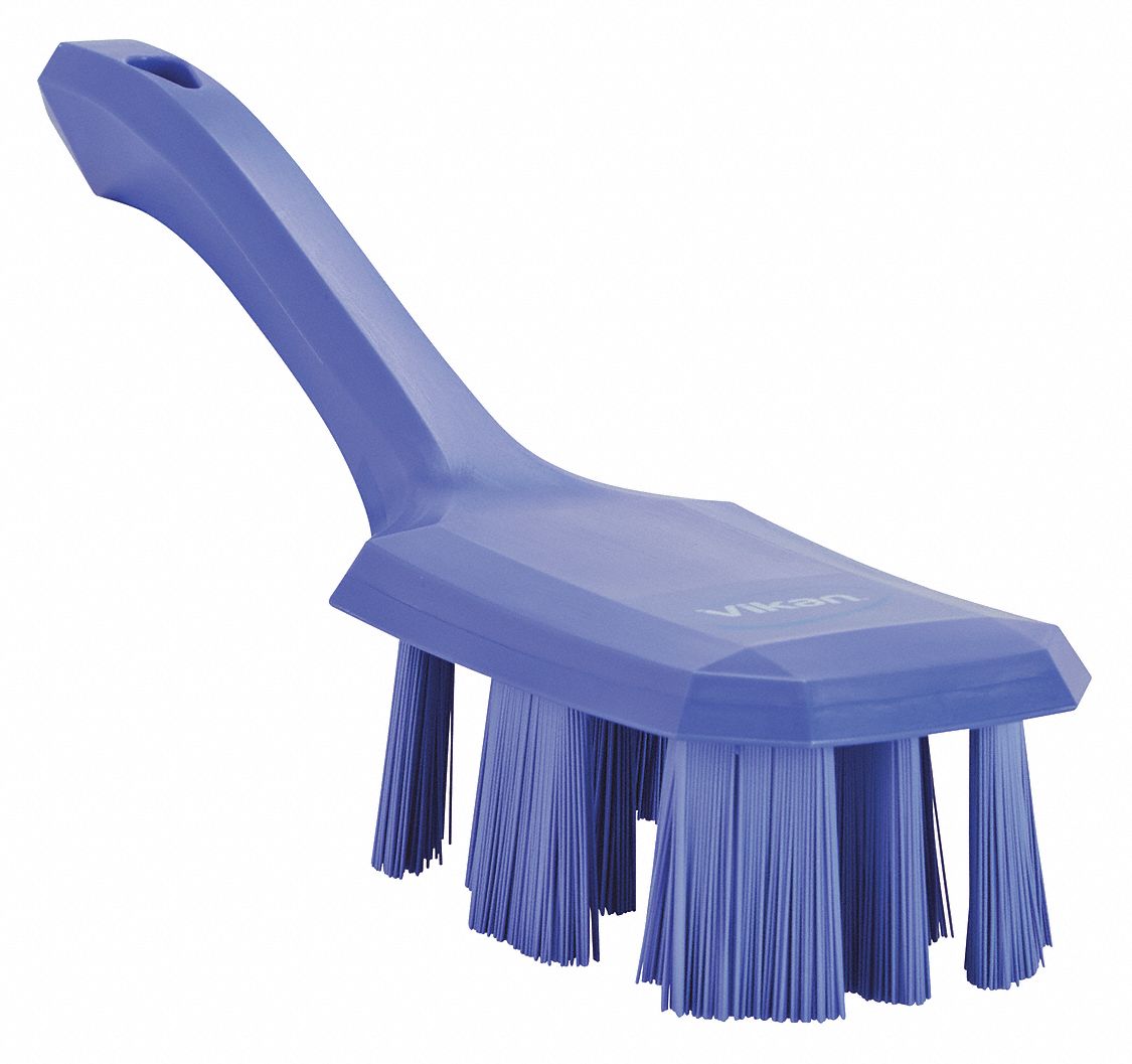 SCRUB BRUSH, STIFF, PLASTIC, 4¾ IN BRUSH L, 5¾ IN HANDLE L, 2⅞ IN HEAD W, PURPLE