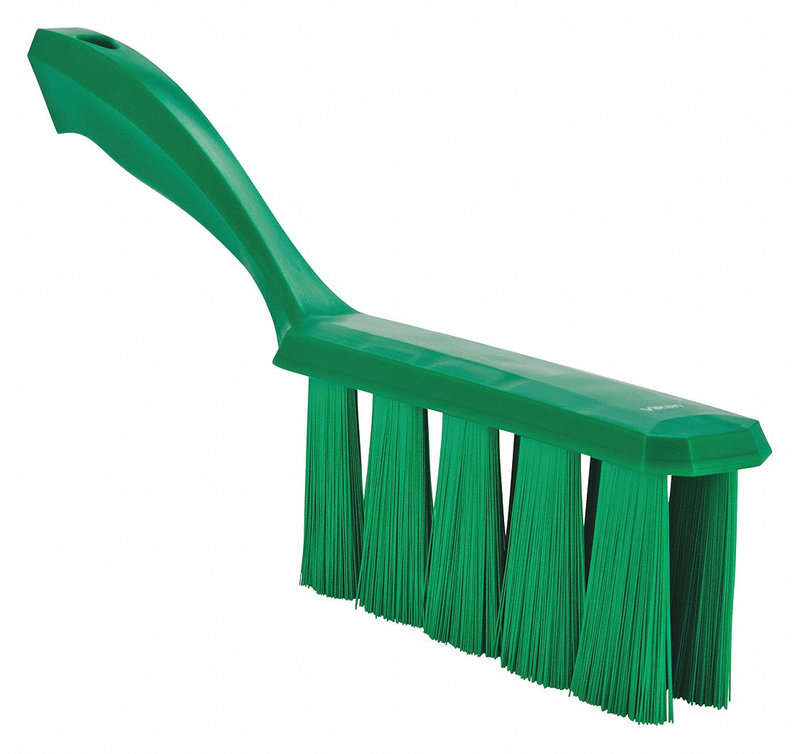 BENCH BRUSH, MEDIUM, POLYESTER BRISTLE, 7 IN HANDLE L, 6½ IN BRUSH L, GREEN