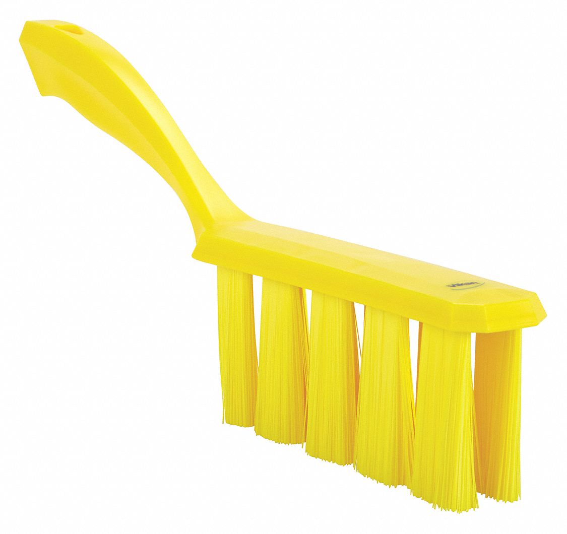 BENCH BRUSH, MEDIUM, POLYESTER BRISTLE, 7 IN HANDLE L, 6½ IN BRUSH L, YELLOW