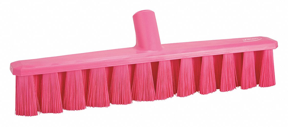Broom Head: Threaded, European, 15 1/4 in Sweep Face, Polyester, Pink, Medium Bristle Firmness