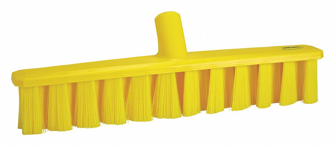 Broom Head: Threaded, European, 15 1/4 in Sweep Face, Polyester, Yellow
