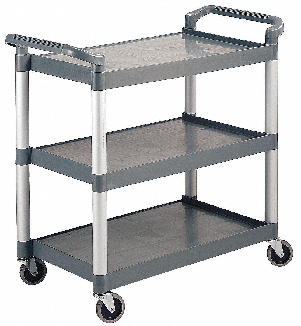 DUAL-HANDLE UTILITY CART WITH LIPPED PLASTIC SHELVES, 265 LB LOAD CAPACITY, GREY