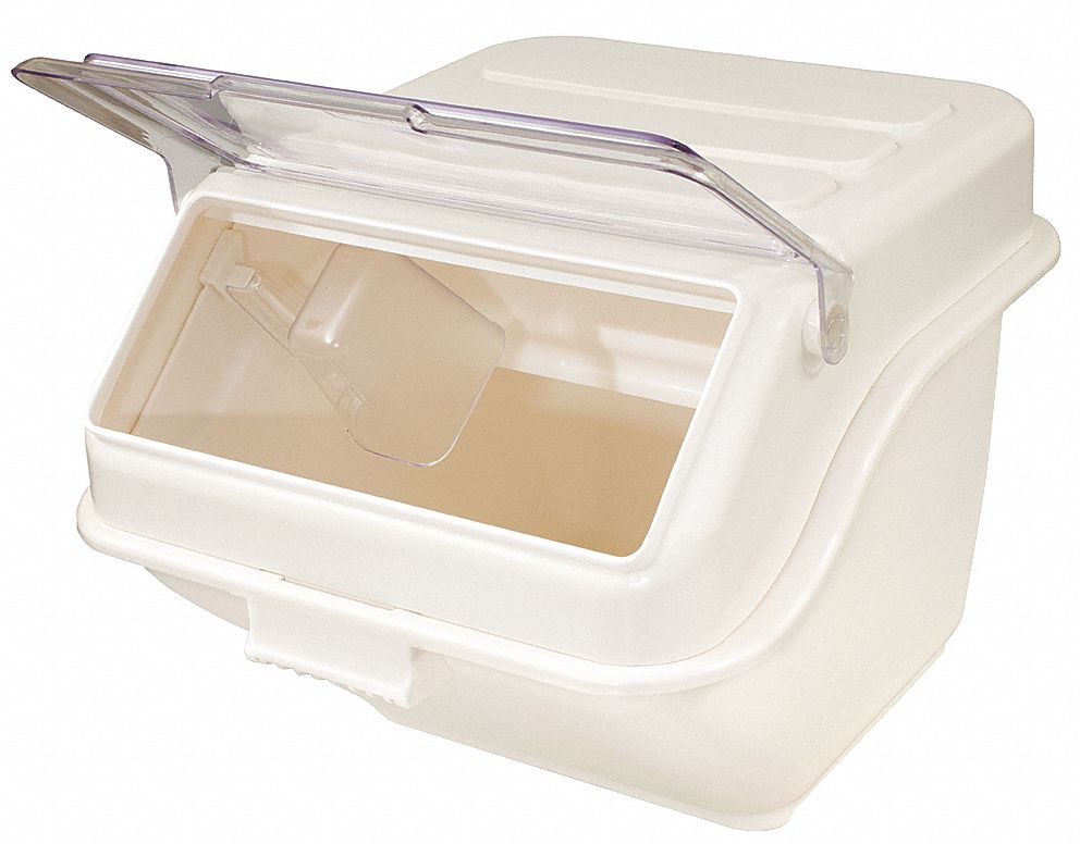 Ingredient Bin: 20 qt Capacity, Off White Body, 17 1/2 in Overall Ht, 23 in Overall Lg