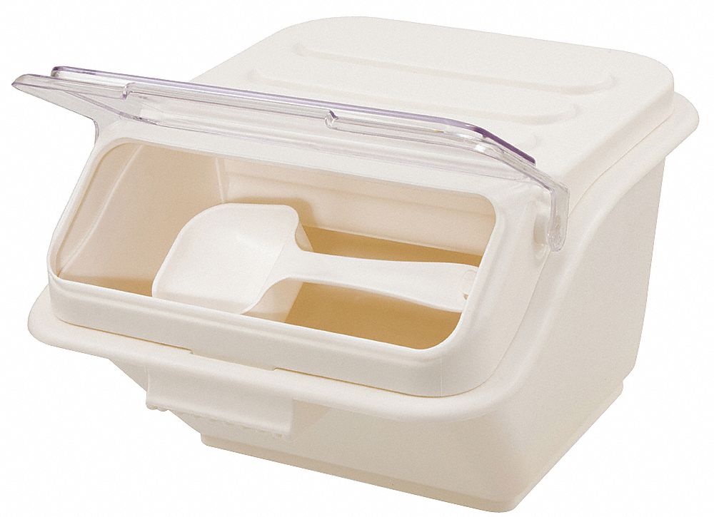 Ingredient Bin: 40 qt Capacity, Off White Body, 17 in Overall Ht, 23 3/4 in Overall Lg