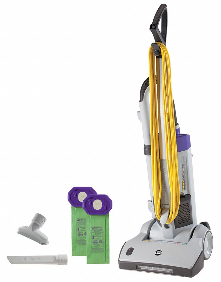 PROTEAM Upright Vacuum 15 in Cleaning Path Wd, 100 cfm Vacuum Air Flow, 18 lb Wt, 69 dB Sound