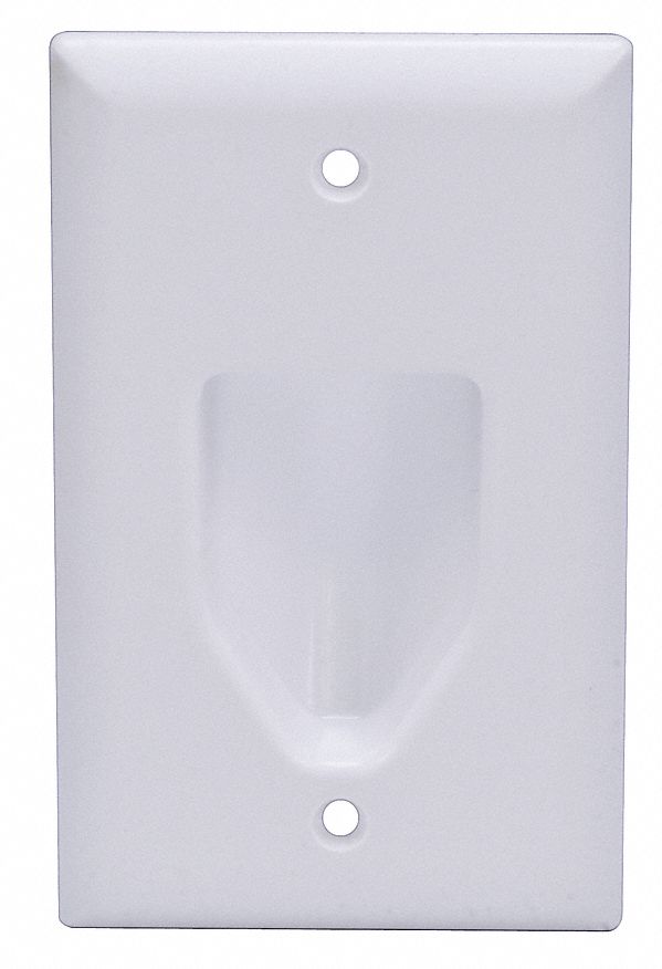 Audio/Video Wall Plate: White, 1 Gang, 1 Port, Recessed Module, Plastic, Vertical