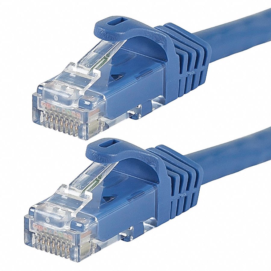 Voice and Data Patch Cord: Unshielded, Cat 6, 0.5 ft Overall Lg, PVC, Round, 24 AWG, Blue
