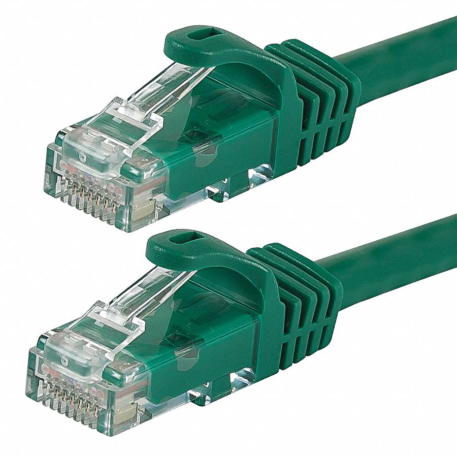 Voice and Data Patch Cord: Unshielded, Cat 6, 10 ft Overall Lg, PVC, Round, 24 AWG, Green