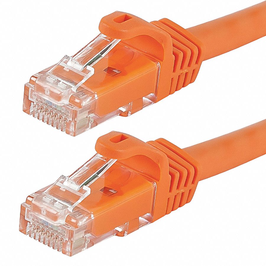 Voice and Data Patch Cord: Unshielded, Cat 6, 10 ft Overall Lg, PVC, Round, 24 AWG, Orange