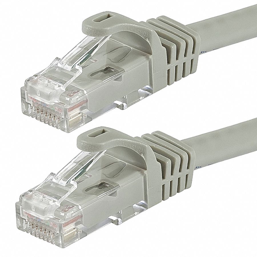 Voice and Data Patch Cord: Unshielded, Cat 6, 14 ft Overall Lg, PVC, Round, 24 AWG, Gray