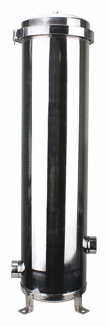 Water Filter Housing: 2 in, NPT, Female, 44 1/8 in Overall Ht, 9 3/4 in Overall Dia