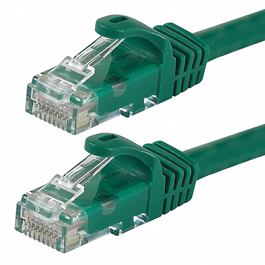 Voice and Data Patch Cord: Unshielded, Cat 6, 50 ft Overall Lg, PVC, Round, 24 AWG, Green