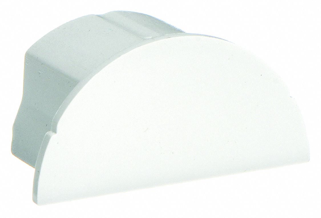End Cap: 1 1/4 in Wd, 1/2 in Ht, Plastic, White