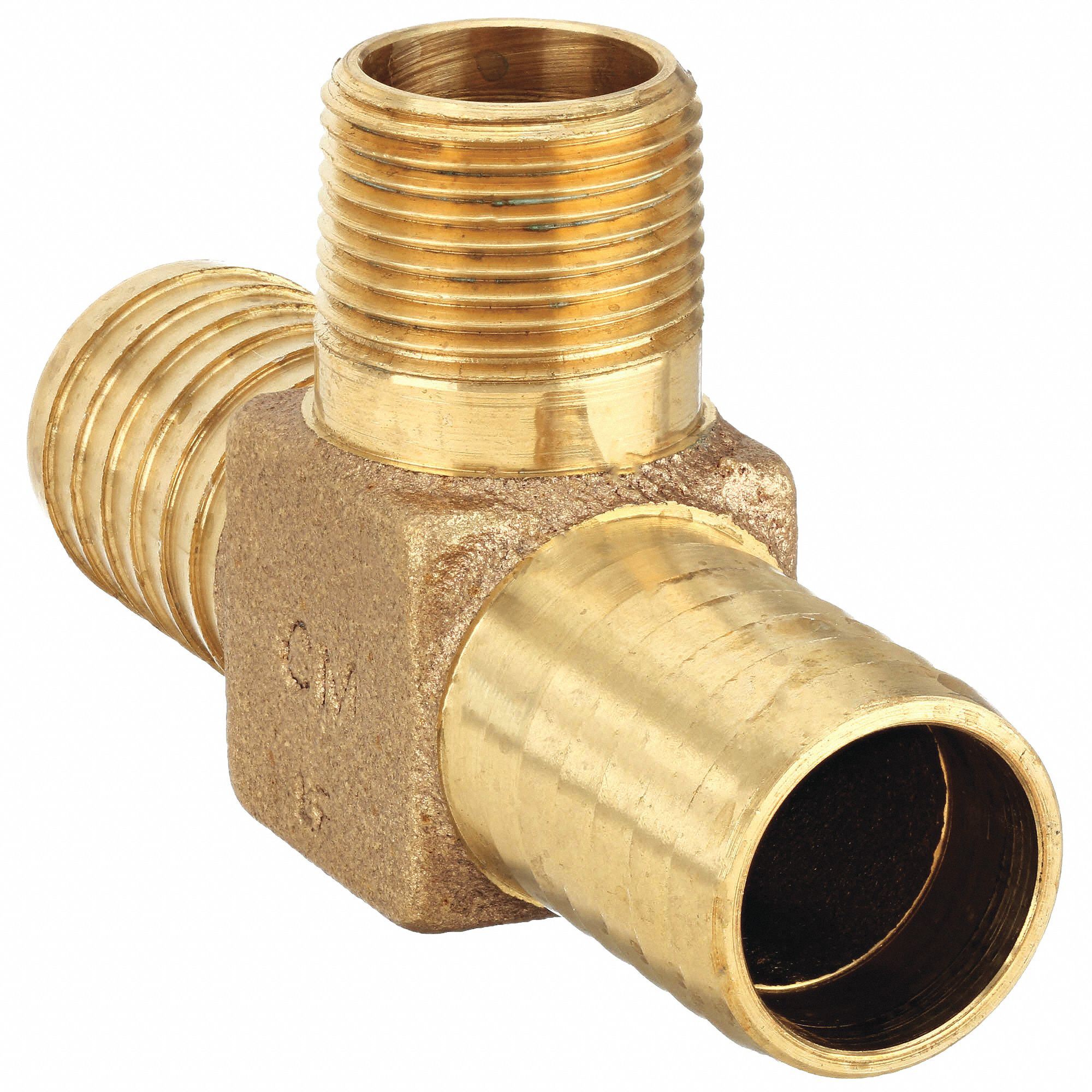 BARBED HOSE FITTING, FOR ¾ IN HOSE ID, HOSE BARB X NPT, 1 X 1 IN FITTING, TEE, BRASS