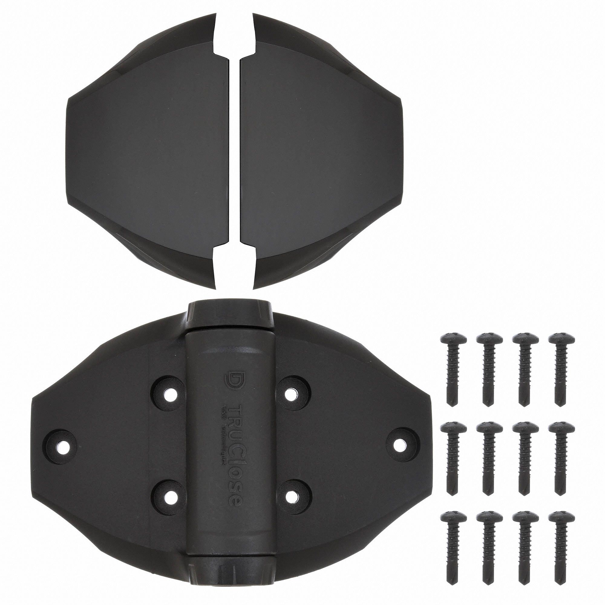 TRUCLOSE Spring Hinge Plastic, Black Matte, Square, 0.35 in Door Leaf Thick, 3 Holes per Leaf