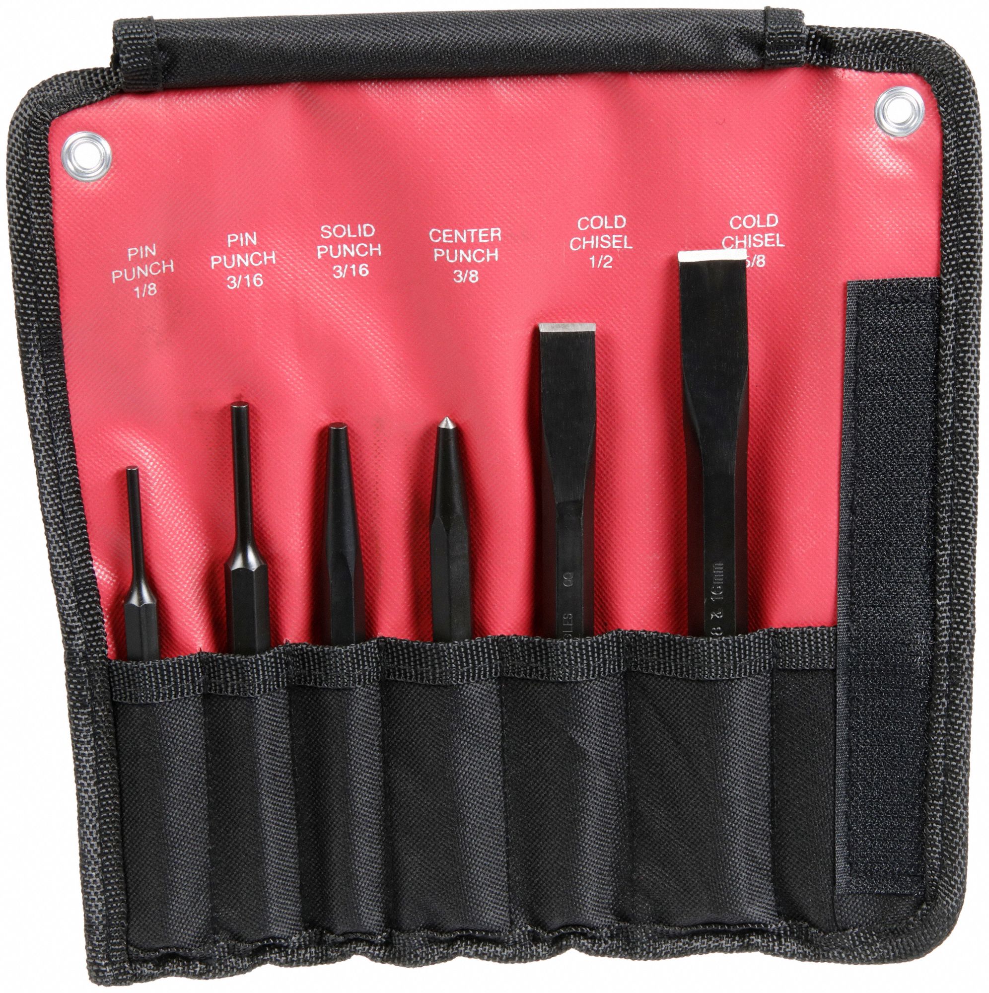 MAYHEW Punch and Chisel Set 6 Pieces, Cold Chisel, Center Punch/Pin Punch/Solid Punch, Bag