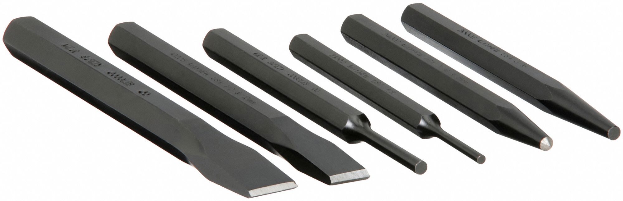 PUNCH AND CHISEL SET, 6 PIECES, COLD CHISEL, CENTRE PUNCH/PIN PUNCH/SOLID PUNCH, BAG
