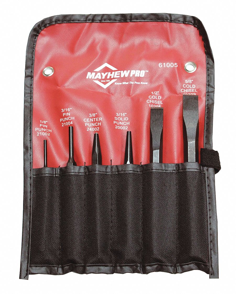 MAYHEW 8 in Steel Punch and Chisel Set; Number of Pieces 6 38GP02