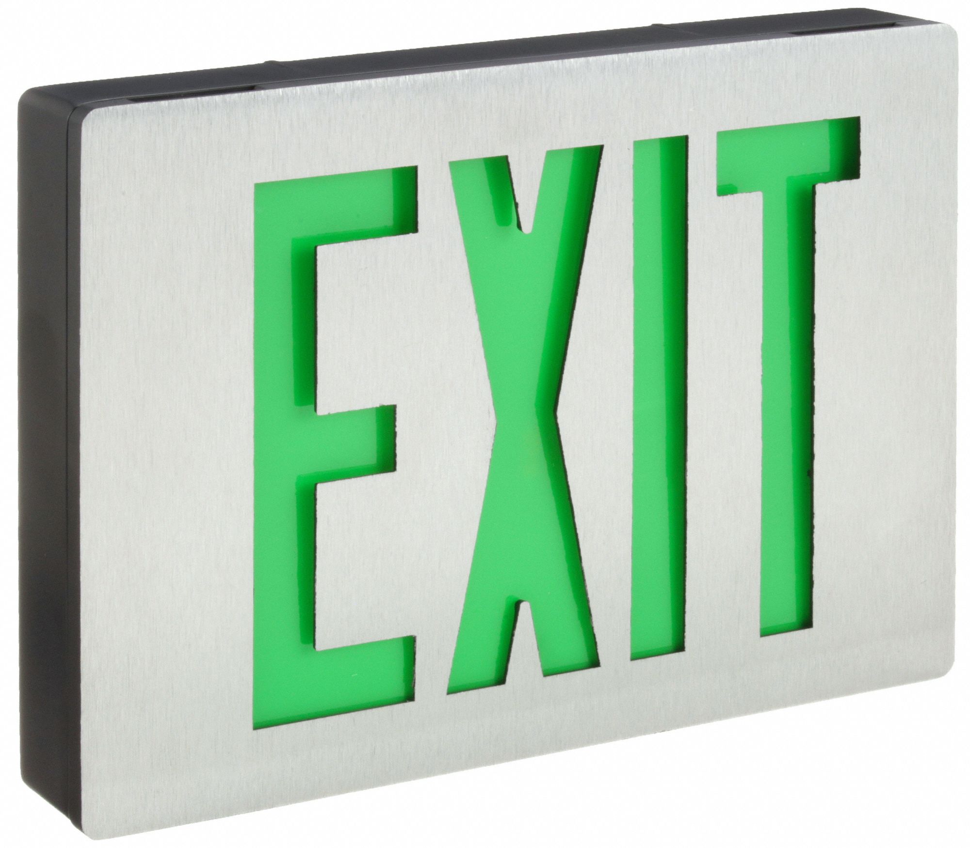 Exit Sign: Emergency Battery Backup, LED, Black, Green, 1 Faces, Ceiling, Nickel Cadmium