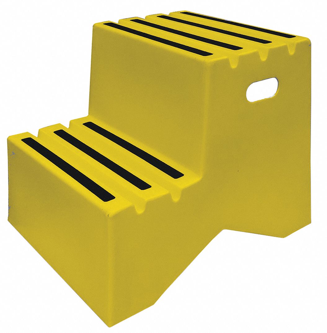 Box Step: 2 Steps, 19 1/4 in Top Step Ht, 21 in Bottom Wd, 500 lb Load Capacity, Yellow