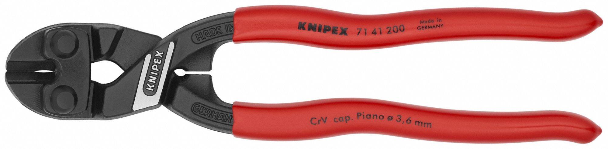 Bolt Cutters: Plastic, For 1/4 in Max Dia Soft Steel, For 3/16 in Max Dia Medium Steel, Red